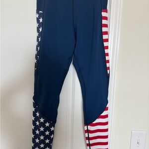 Blue and Red Patriotic Leggings with Asymmetrical Design